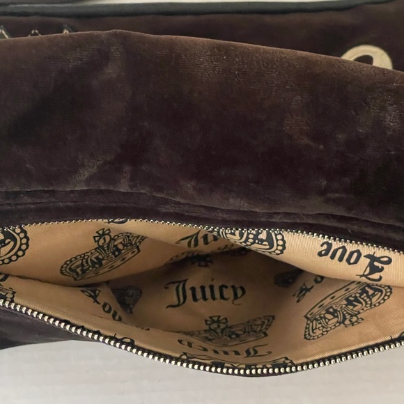 Vintage Juicy Couture Chocolate Brown Velour Messenger Bag or Book Bag Handbag - Picture 9 of 12